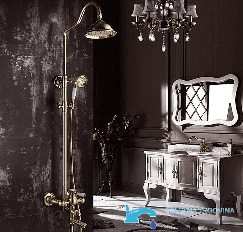 Nástěnný sprchový panel woo-1872 s osvětlením LED v antickém zlatě