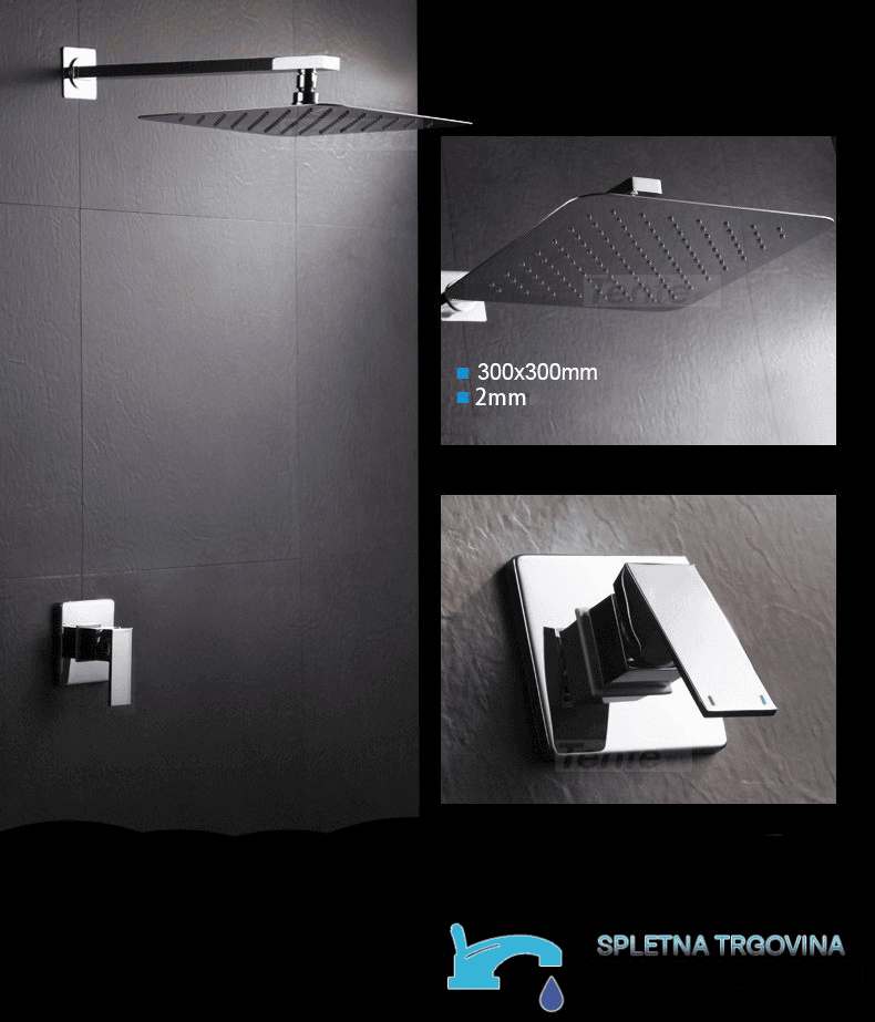 Podomítkový sprchový panel EYN PT23979 s dešťovou sprchou a LED, lesklý chrom a stříbrná