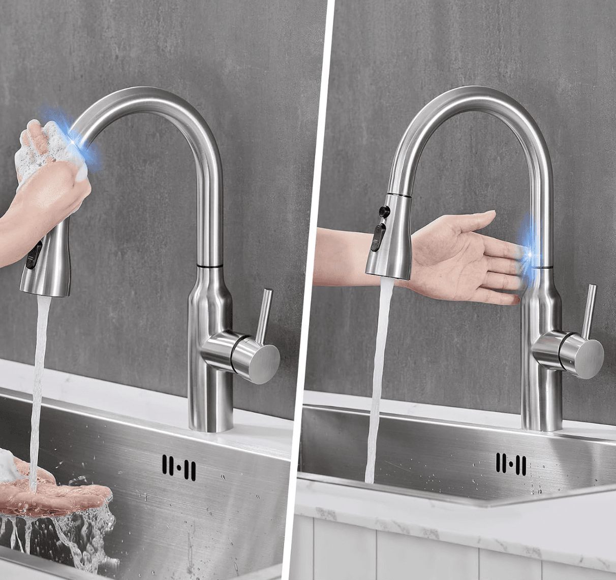 Funkce senzorové kuchyňské baterie BKS1299: dotykové ovládání na těle baterie