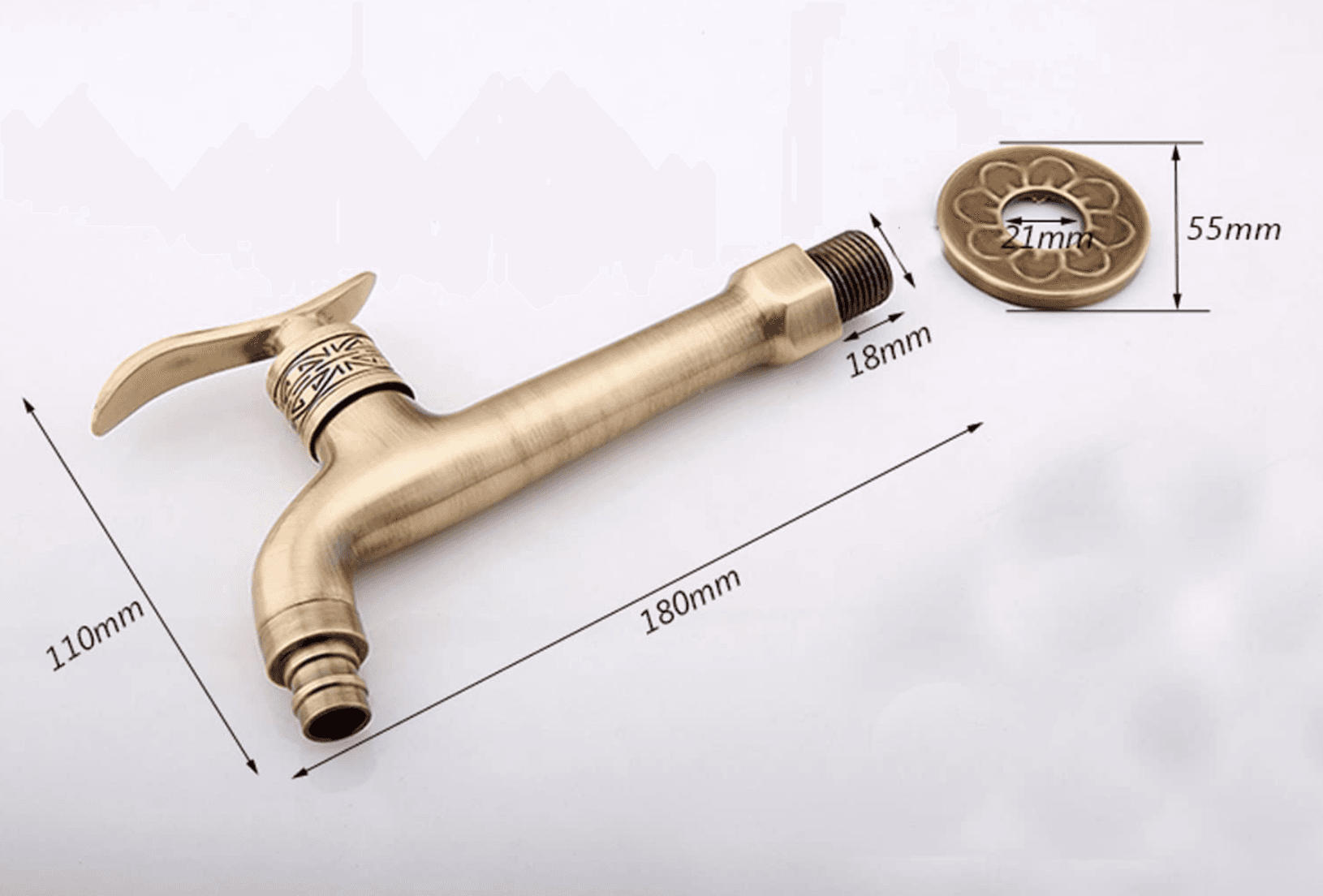Technický výkres nástěnné baterie na studenou vodu CW1347 (180 × 110 mm, rozeta 55 mm)