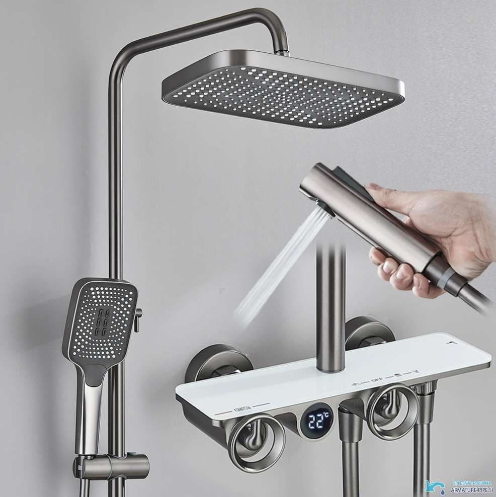 Nástěnný termostatický sprchový systém ELT1104 s digitálním displejem a 4 výstupy ve více barevných provedeních