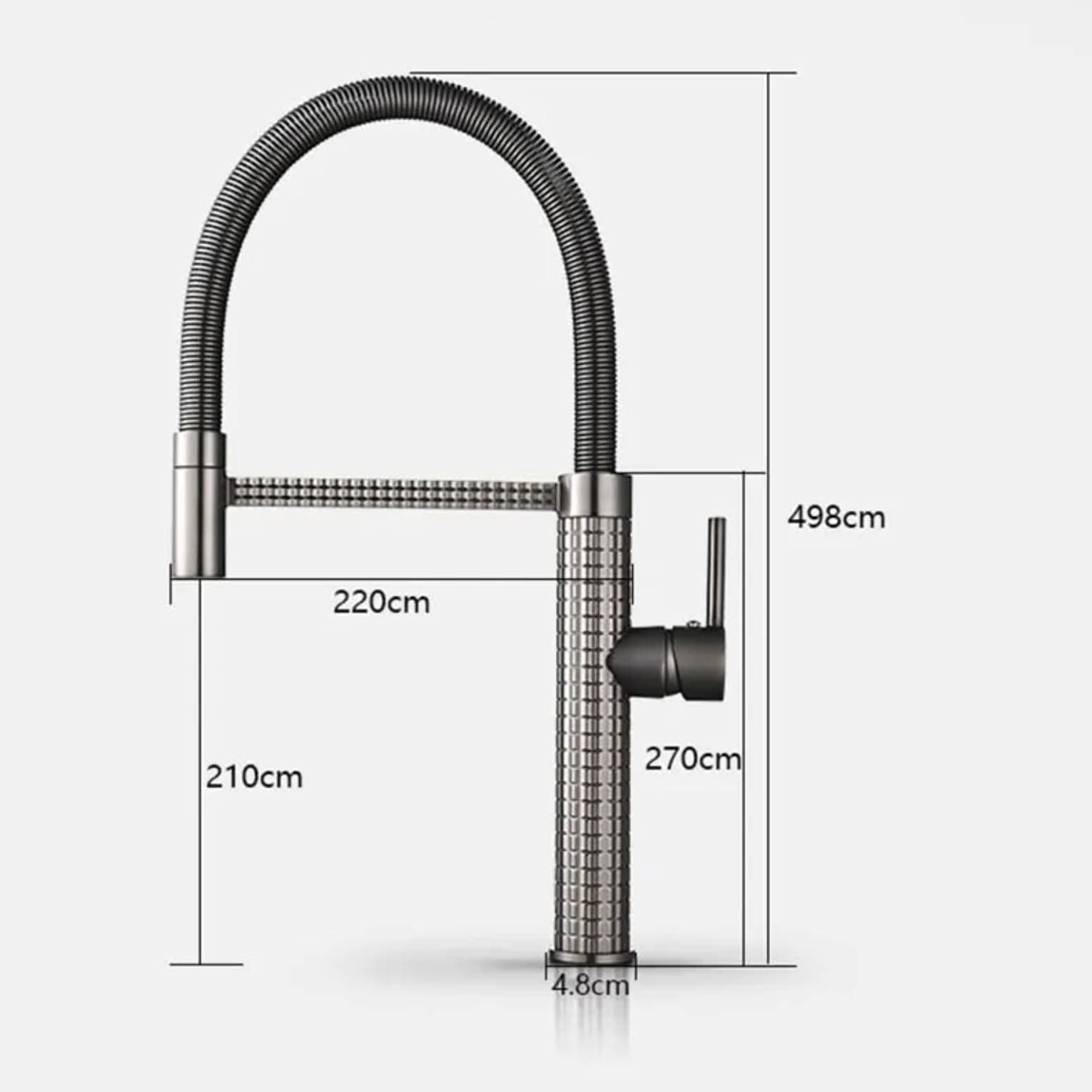 Technický nákres kuchyňské baterie ELITE EDITION s výsuvnou sprchovou hlavicí KS1220, výška 498 cm