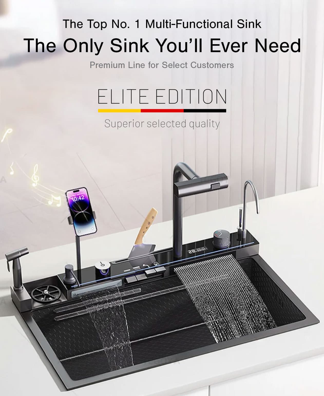 Multifunkční luxusní dřez ELITE EDITION KS2299 v matné černé