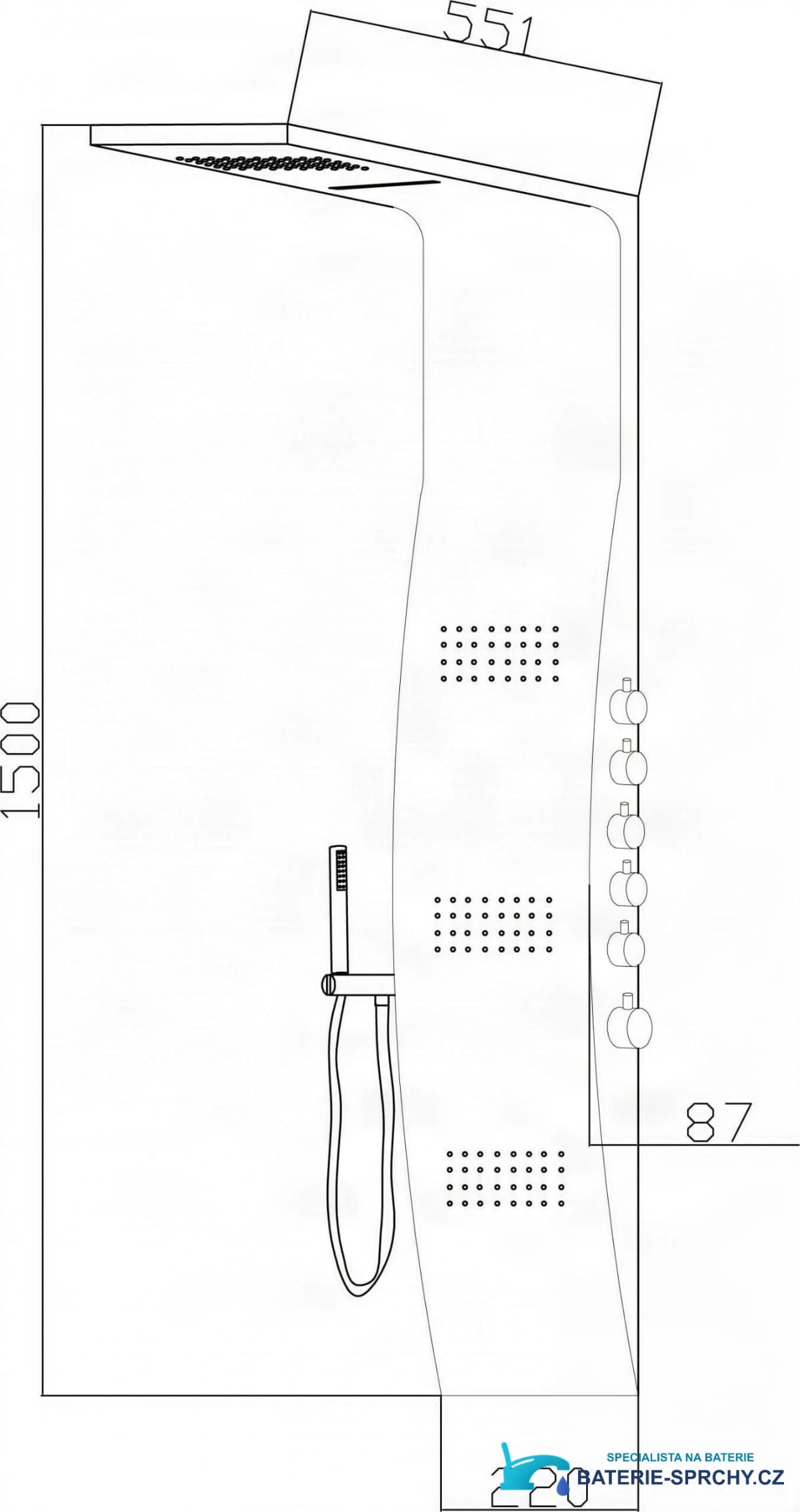 Technický výkres panelu ELITE SP1058 s rozměry 1500 × 551 × 220 mm