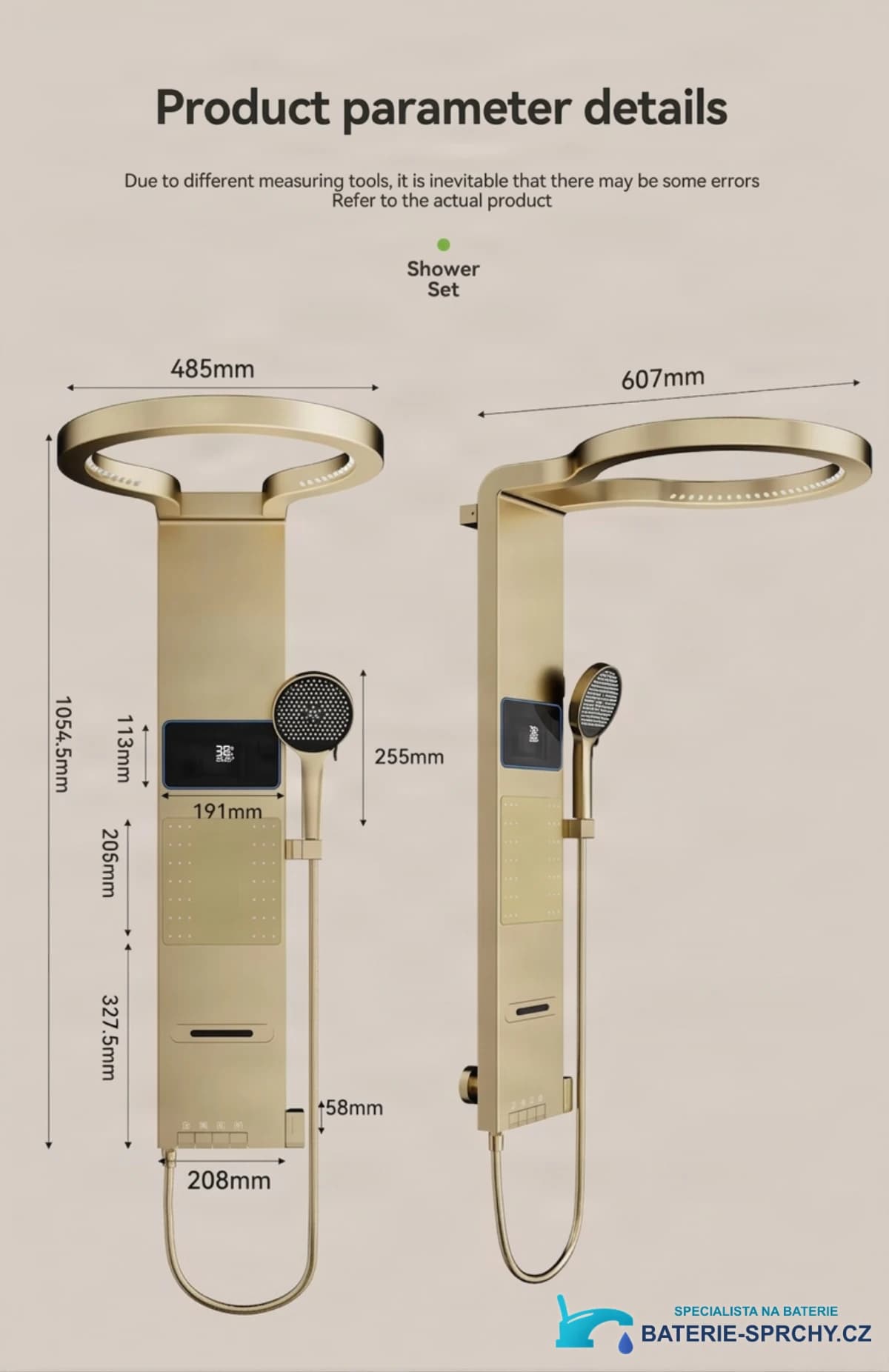 Nástěnný sprchový panel ELITE EDITION BSE1424 s LED osvětlením a masážními tryskami ve více barevných provedeních