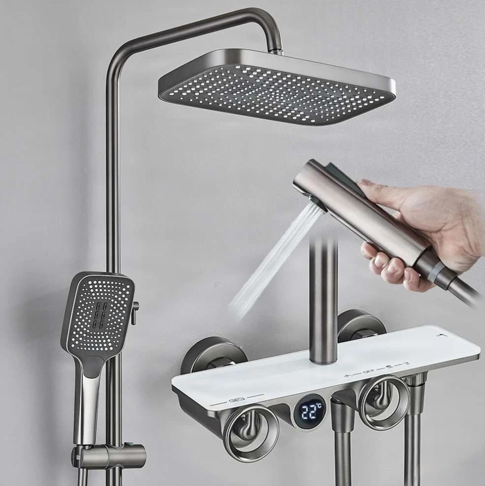 Nástěnný termostatický sprchový systém ELT1104 s digitálním displejem a 4 výstupy ve více barevných provedeních
