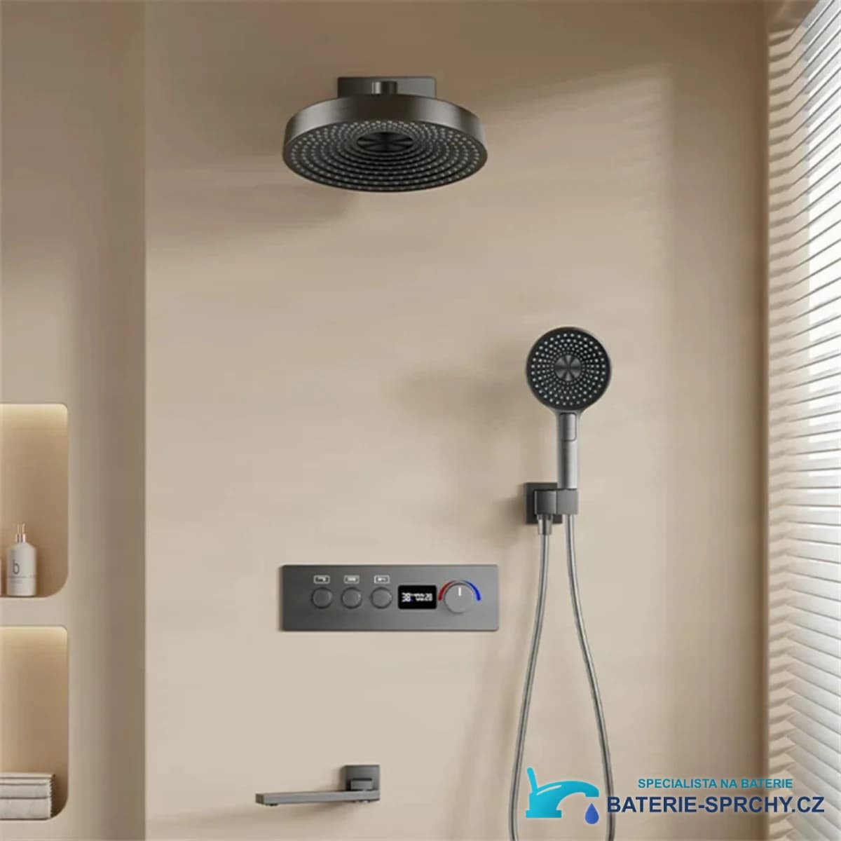 ELITE EDITION termostatický sprchový systém BCS1698 v kartáčované barvě Gunmetal