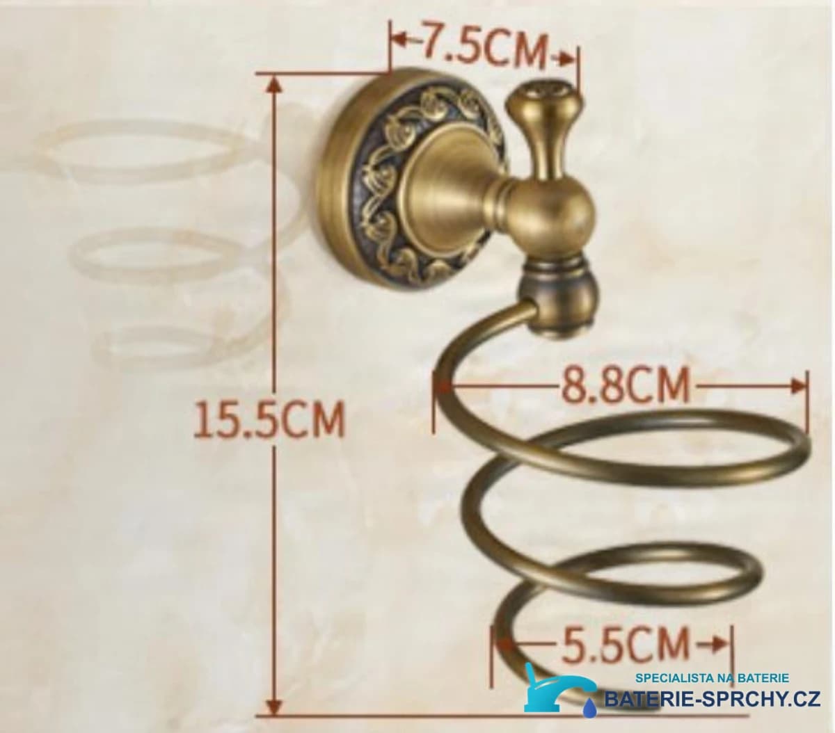 Specifikace retro doplňku AQD1359: spirálový držák, výška 15,5 cm