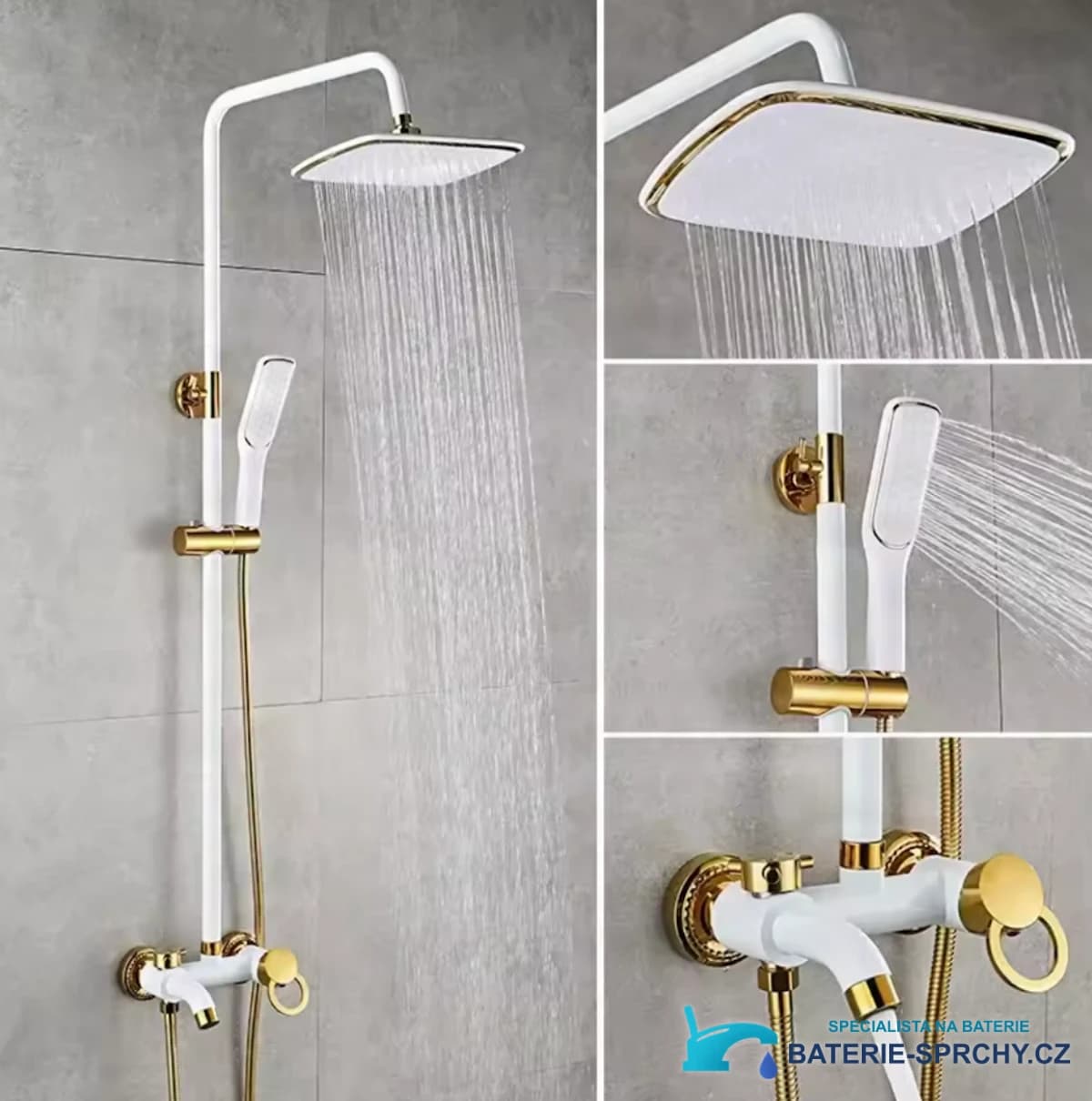 Nástěnný sprchový systém EYN BSE1250 v lesklé bílé se zlatými prvky