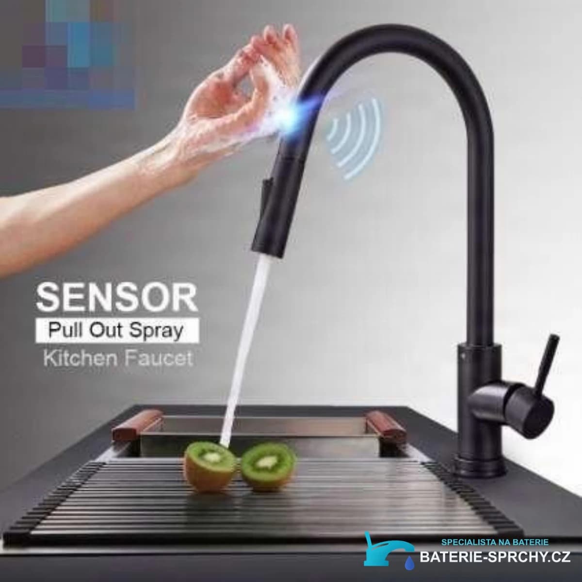 Výsuvná kuchyňská baterie BS1333 s dotykovým senzorem v matné černé
