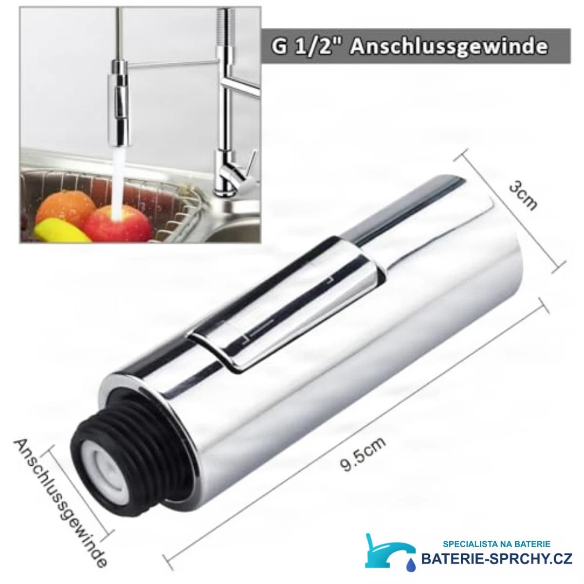 Technický nákres hlavice EYN KFH1152 s rozměry 9,5 × 3 cm