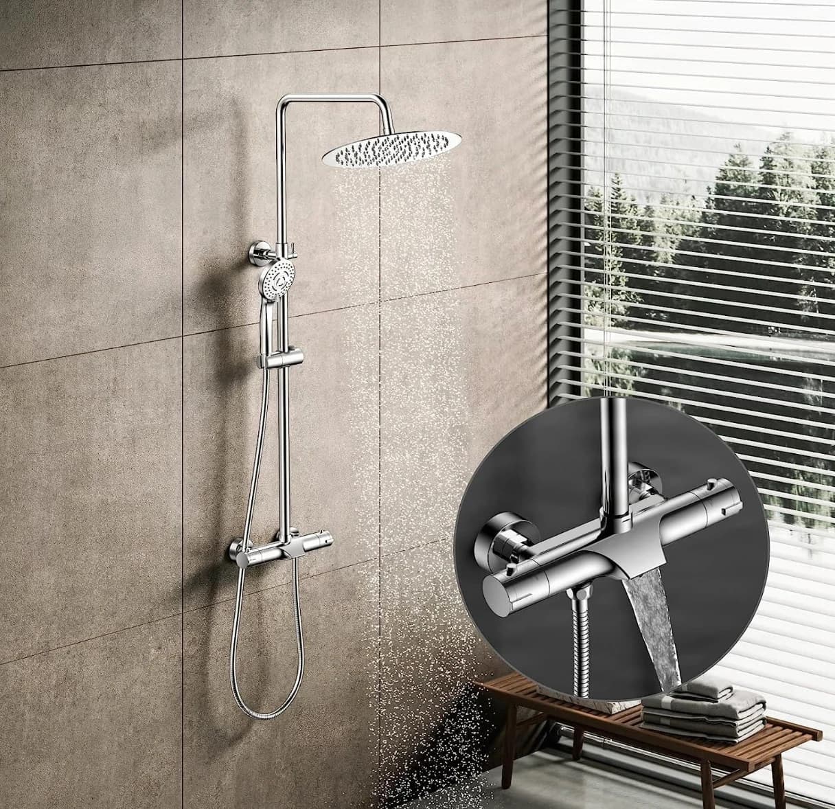 Nástěnný sprchový panel ELITE EDITION BST1105 s termostatem a LED osvětlením v chromové, stříbrno-šedé nebo stříbrno-bílé úpravě