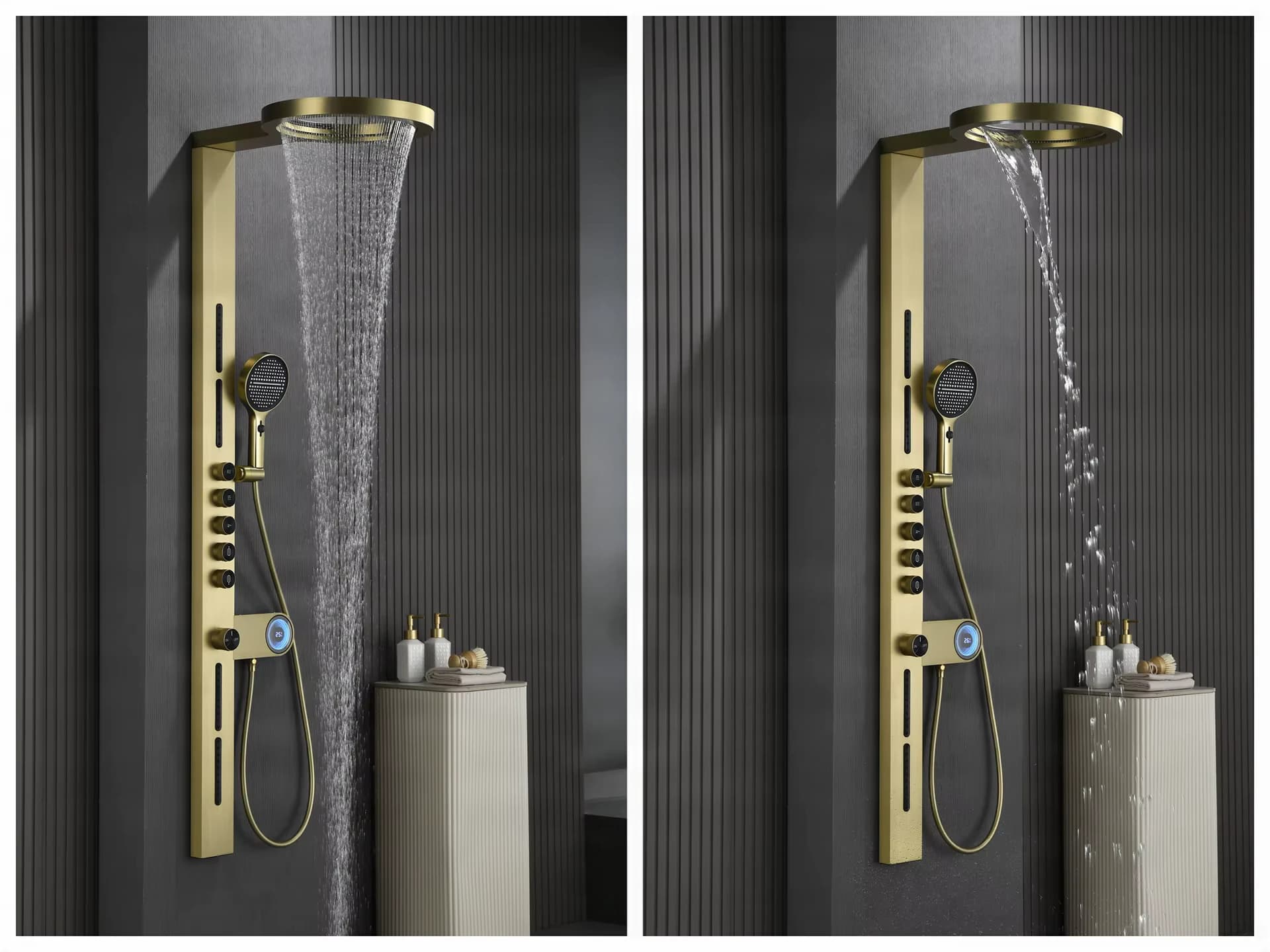Nástěnný sprchový panel ELITE EDITION BSW1726 z mosazi s displejem a vodopádovým výtokem ve více barevných provedeních
